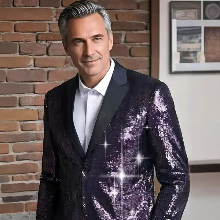 Herren glitzernder Paillettenblazer mit modernem Schnitt und elegantem Revers Echoarchiv