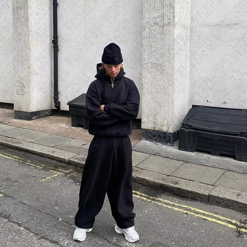 Herren nan urbaner Boxy-Hoodie mit verkürztem Rumpf, überschnittener Schulter und weichem Fleece-Innenfutter Echo Archiv