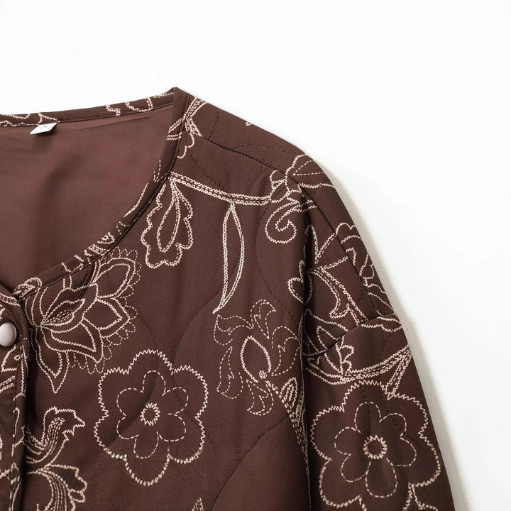 Damen nan gesteppte Kurzjacke mit floralem Steppmuster, Druckknopffront und Taillenzug Echo Archiv