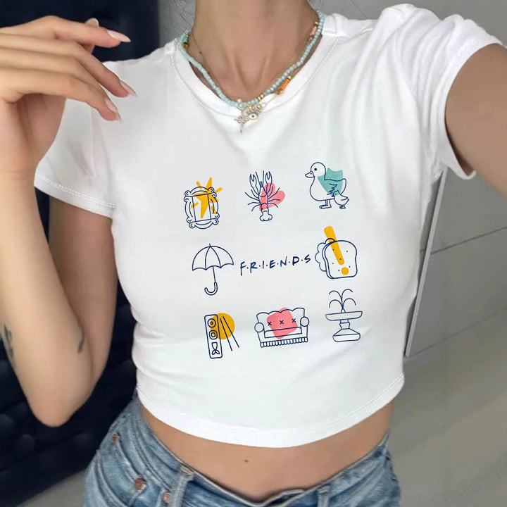 Damen Crop-T-Shirt mit kreativem Freizeitdesign Echo Archiv