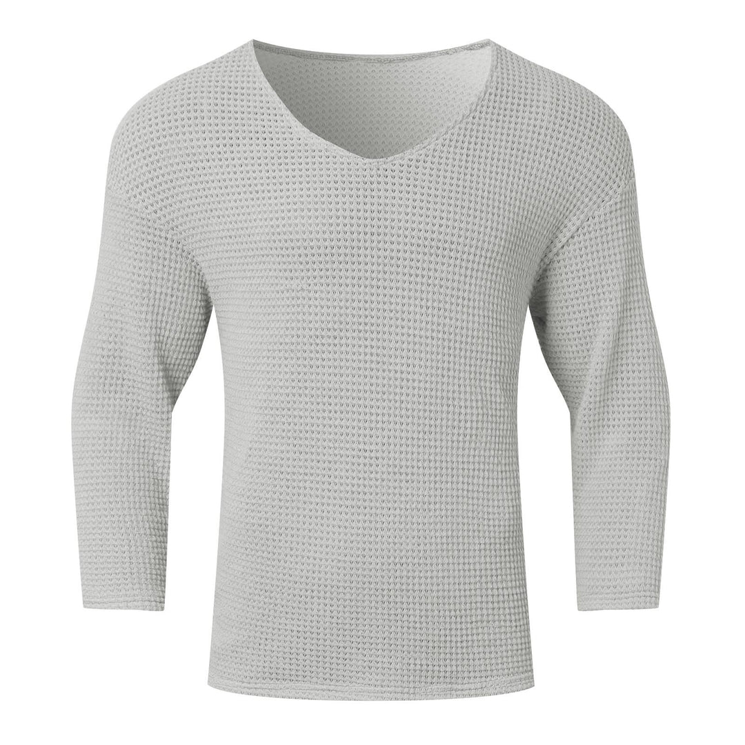 Herren Waffelstruktur V-Ausschnitt Langarmshirt Echoarchiv