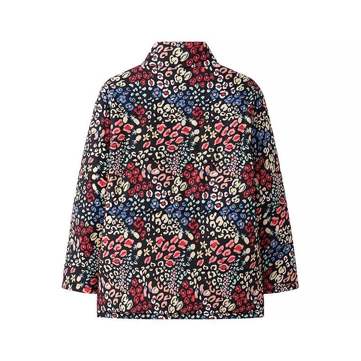 Damen Leichte gesteppte Kurzjacke mit Stehkragen, kastiger Silhouette und buntem Animal‑Floral‑Print Echo Archiv
