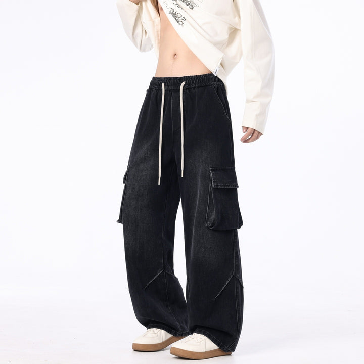 Herren Weite Cargo-Denimhose mit Tunnelzug, Used‑Waschung und Oversize‑Passform Echo Archiv