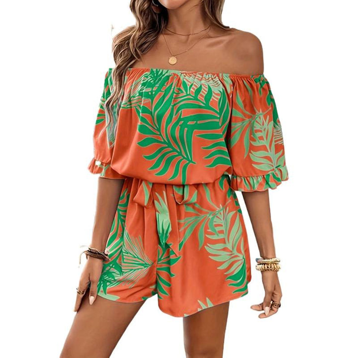 Damen Off-Shoulder Jumpsuit mit floralem Design und elastischem Bund Echo Archiv