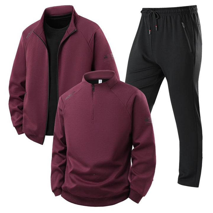 Herren Dreiteiliges Thermo-Trainingsset mit Halbzip-Pullover, Zip‑Jacke und Jogginghose Echoarchiv