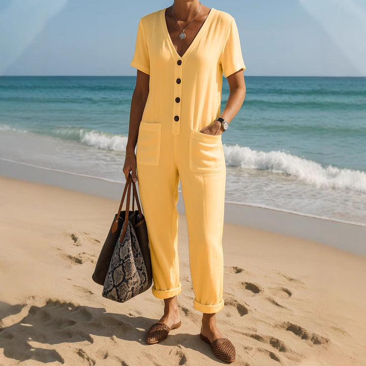 Damen Modischer Jumpsuit mit V-Ausschnitt und Taschen Echo Archiv