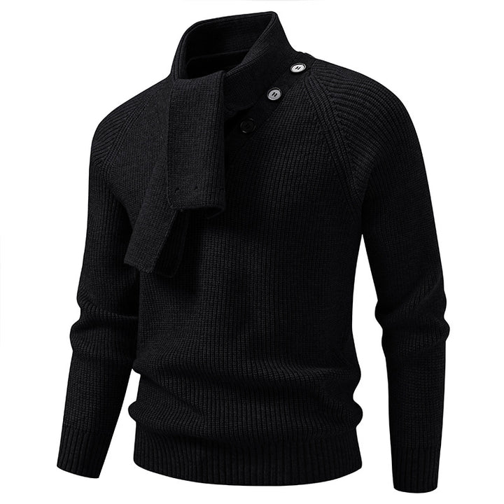 Herren Strickpullover mit integriertem Schlauchkragen-Schal und Knopfdetail Echo Archiv