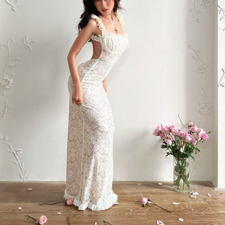 Damen Spitzen-Maxikleid mit Rüschendetails und elegantem Schnitt Echo Archiv