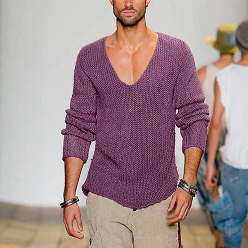 Herren lässiger Strickpullover mit tiefem V-Ausschnitt und komfortablem Schnitt Echoarchiv