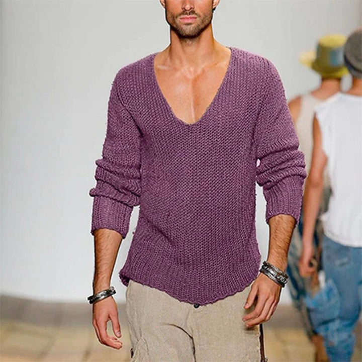 Herren lässiger Strickpullover mit tiefem V-Ausschnitt und komfortablem Schnitt Echoarchiv