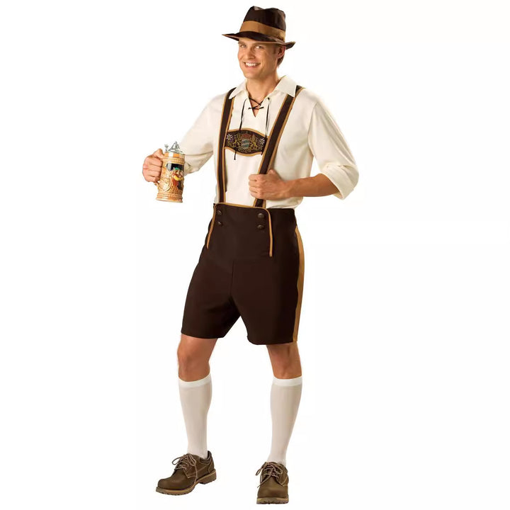 Herren nan kurze Trachtenlederhose mit verstellbaren Hosenträgern und besticktem Latz Echo Archiv