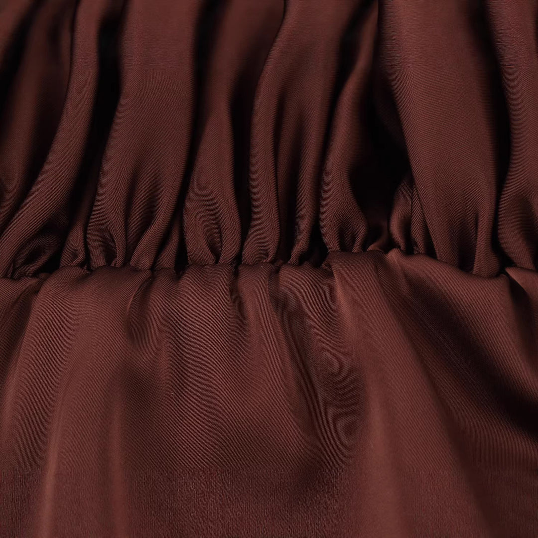 Damen elegantes Satin-Minikleid mit Schleifenkragen, Ballonärmeln und elastischer Taille – Élara