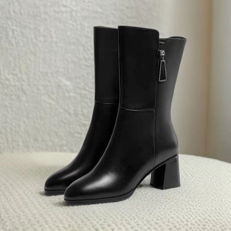 Damen Elegante Stiefeletten mit hohem Blockabsatz und Reißverschluss Echo Archiv