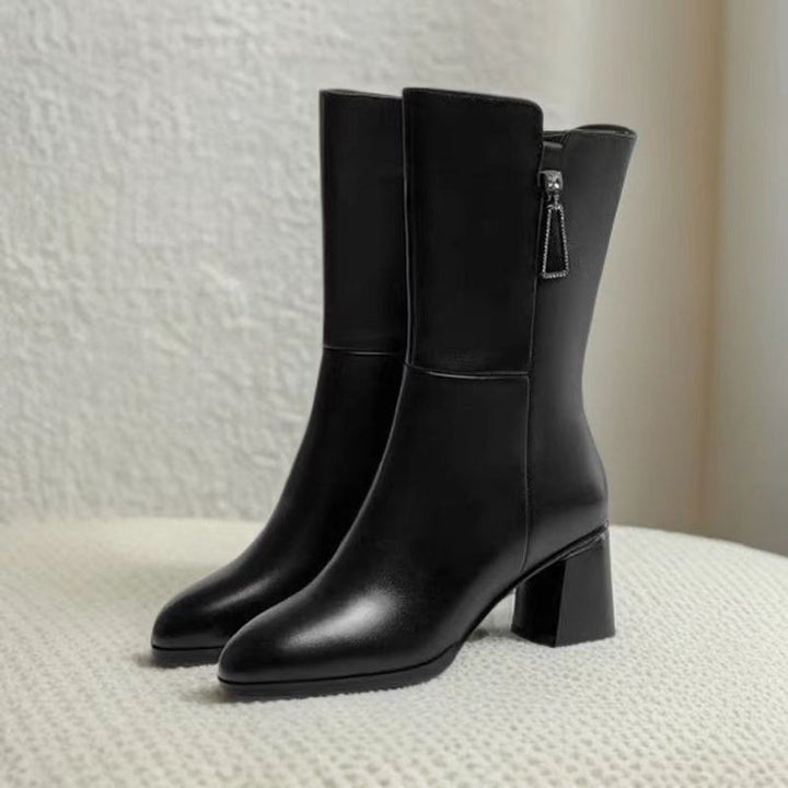 Damen Elegante Stiefeletten mit hohem Blockabsatz und Reißverschluss Echo Archiv
