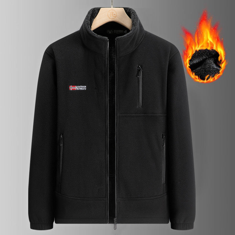 Herren Fleecejacke mit Teddyfutter, Stehkragen und mehreren Reißverschlusstaschen Echoarchiv