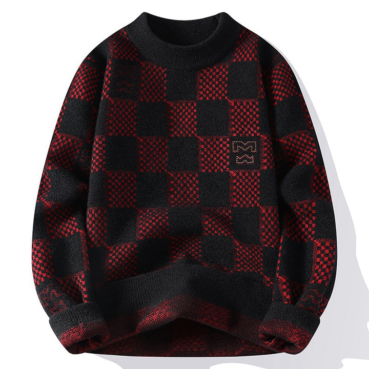 Herren nan karierter Oversize-Strickpullover mit Rundhalsausschnitt, weichem Feinstrick und strukturierter Jacquard-Musterung Echo Archiv