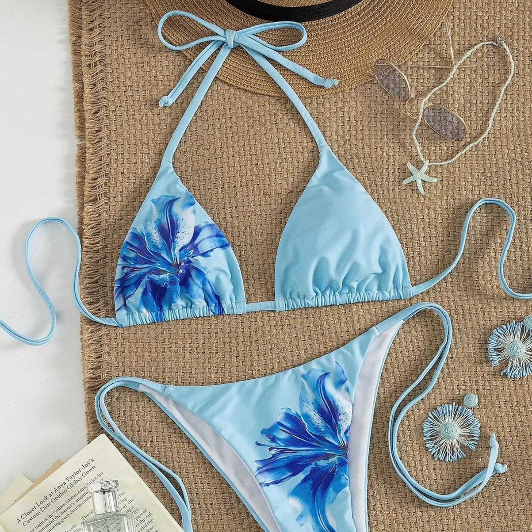 Damen Triangel-Bikini mit floralem Print und verstellbaren Bindeband Echo Archiv