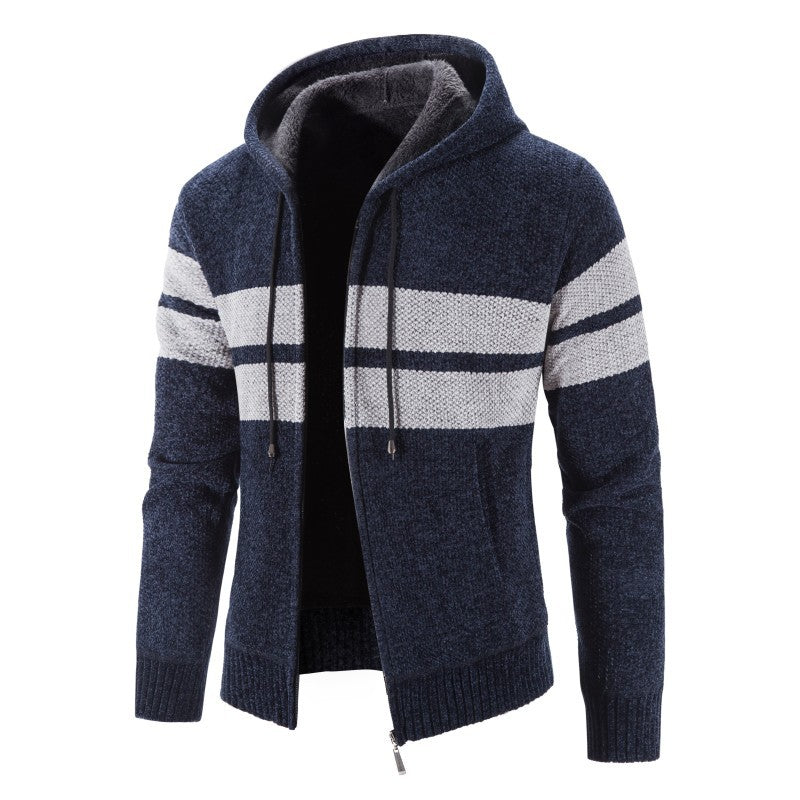 Herren Strickjacke mit Kapuze und modernem Streifenmuster Echoarchiv