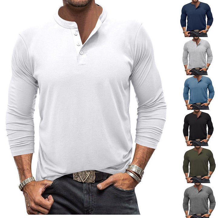 Herren Langarm T-Shirt mit Knopfleiste – Marzano