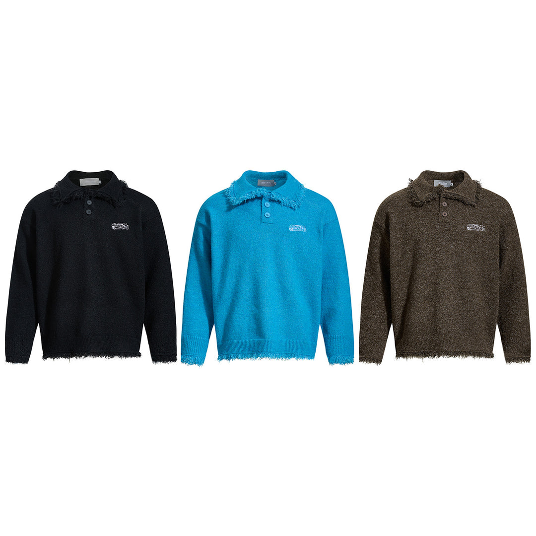 Unisex Grobgestrickter Polokragen-Pullover mit Fransenbesatz Echoarchiv