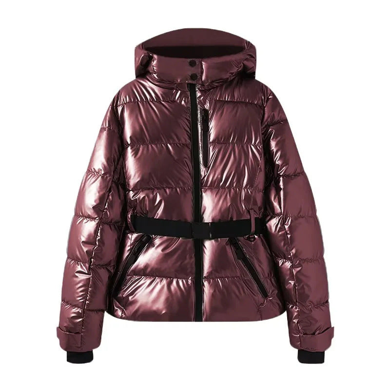 Damen 100+ gesteppte Ski- und Winterjacke mit Kapuze, Taillengürtel & wasserdichten Reißverschlüssen Echo Archiv