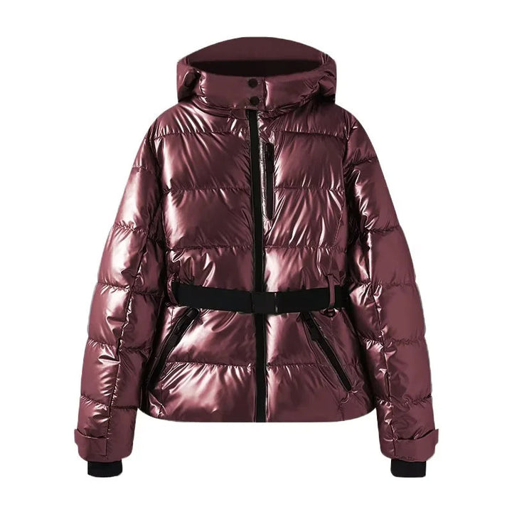 Damen 100+ gesteppte Ski- und Winterjacke mit Kapuze, Taillengürtel & wasserdichten Reißverschlüssen Echo Archiv