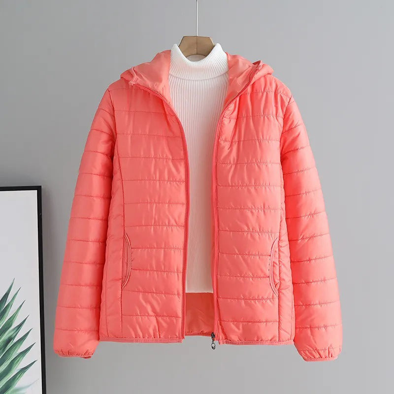 Damen gesteppte Übergangsjacke mit praktischen Taschen und Kapuze Echoarchiv