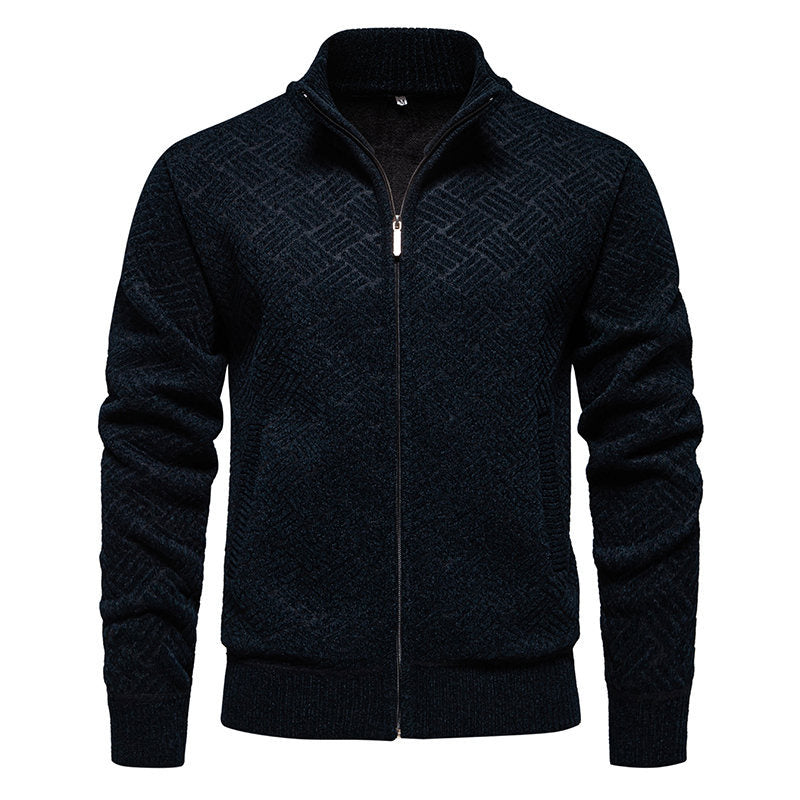 Herren modische Strickjacke mit hochgeschlossenem Kragen und Reißverschluss Echoarchiv