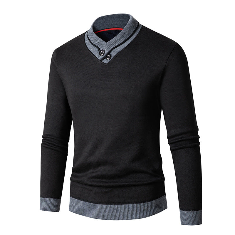 Herren Pullover mit modernem Schalkragen und Knopfdetails Echoarchiv