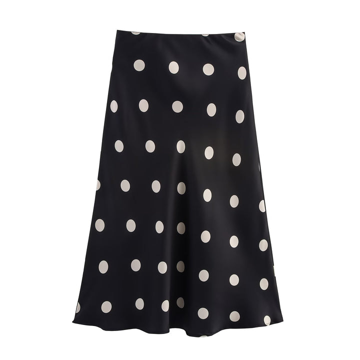 Damen A‑Linien‑Midirock aus Satin mit Pünktchenprint und fließender Silhouette Echoarchiv