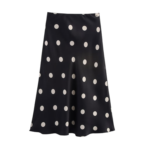 Damen A‑Linien‑Midirock aus Satin mit Pünktchenprint und fließender Silhouette Echoarchiv
