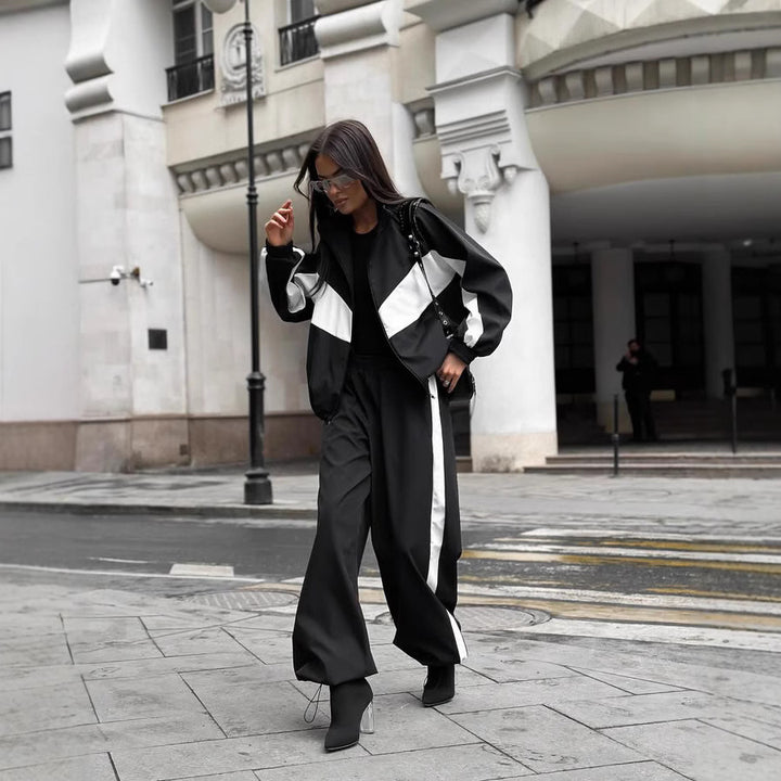 Damen nan sportives Trainingsanzug-Set mit Windbreaker-Jacke und weitem Hosenbein Echo Archiv