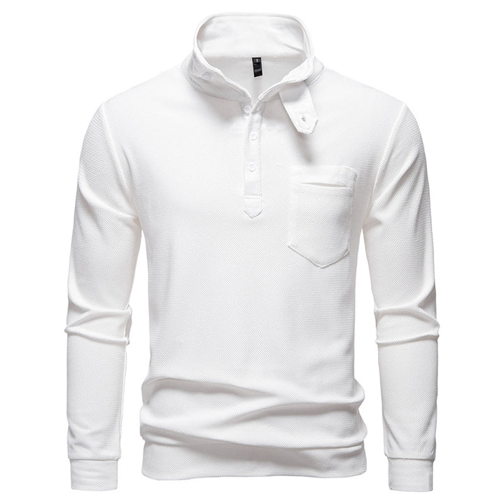Herren Texturiertes Waffelstrick-Henleyshirt mit hohem Kragen, Knopfleiste und Brusttasche Echo Archiv