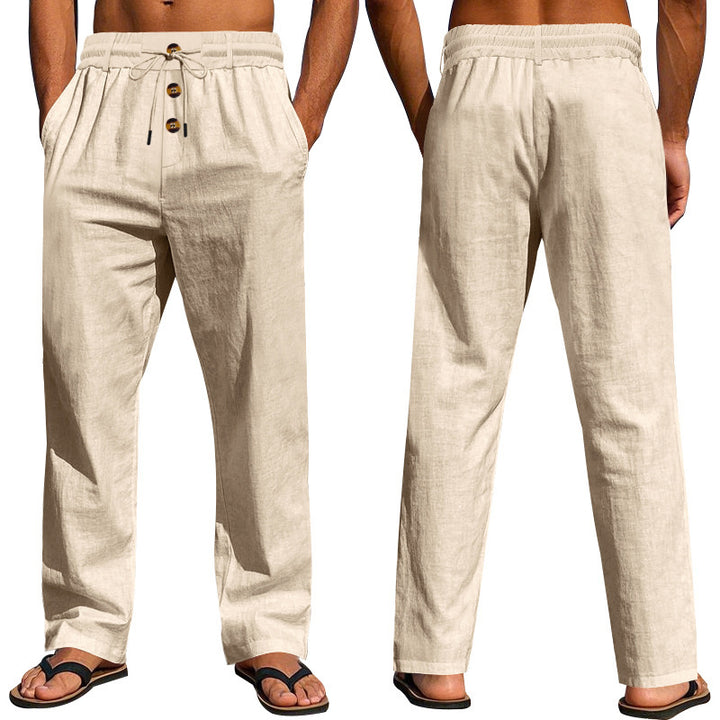 Herren bequeme und luftige Leinenhose mit elastischem Bund und praktischen Taschen Echoarchiv