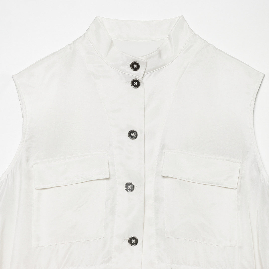 Damen Utility‑Weste mit Stehkragen, Knopfleiste, Kordelzug und aufgesetzten Taschen Echoarchiv