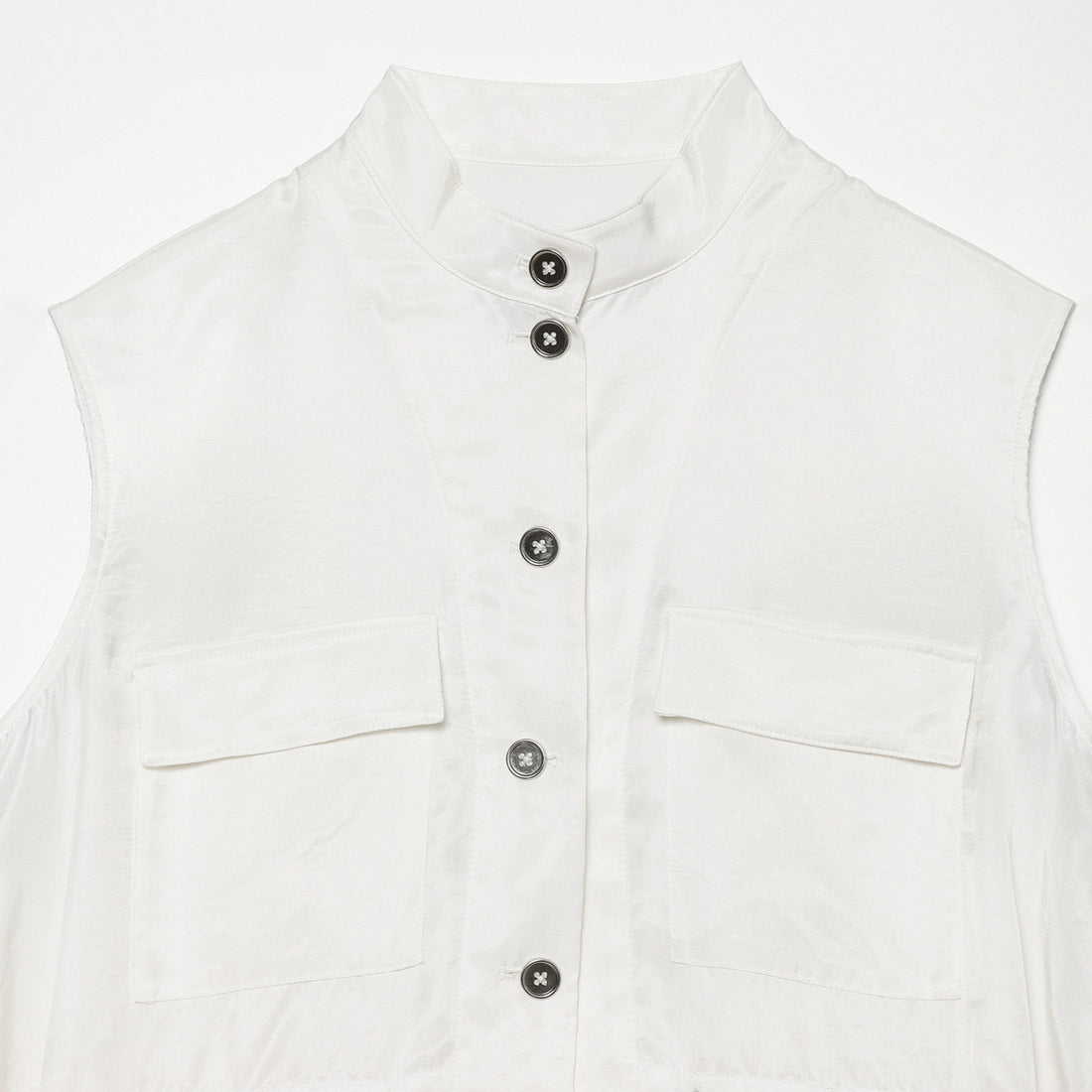 Damen Utility‑Weste mit Stehkragen, Knopfleiste, Kordelzug und aufgesetzten Taschen Echoarchiv