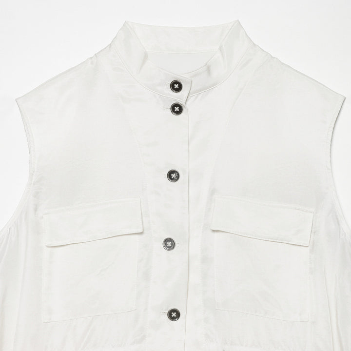 Damen Utility‑Weste mit Stehkragen, Knopfleiste, Kordelzug und aufgesetzten Taschen Echoarchiv