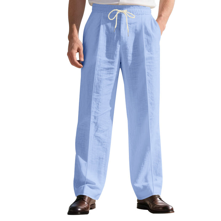 Herren nan legere Leinen-Bundfaltenhose mit elastischem Bund und Kordelzug Echo Archiv
