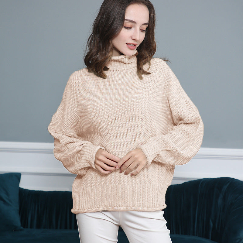 Damen Grobgestrickter Rollkragenpullover mit Ballonärmeln Echo Archiv