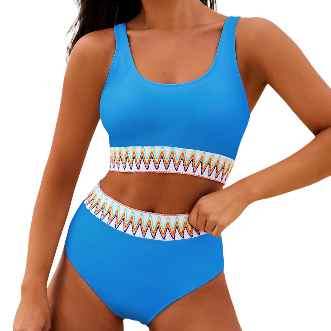 Damen Hoch tailliertes Bikini-Set mit modischem gestreiftem Bund Echo Archiv
