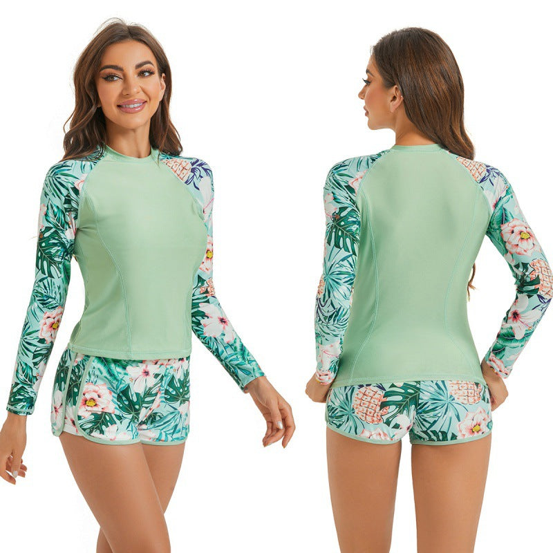 Damen Surfanzug-Set mit langärmeliger Oberteil und modischem Blumenmuster Echo Archiv