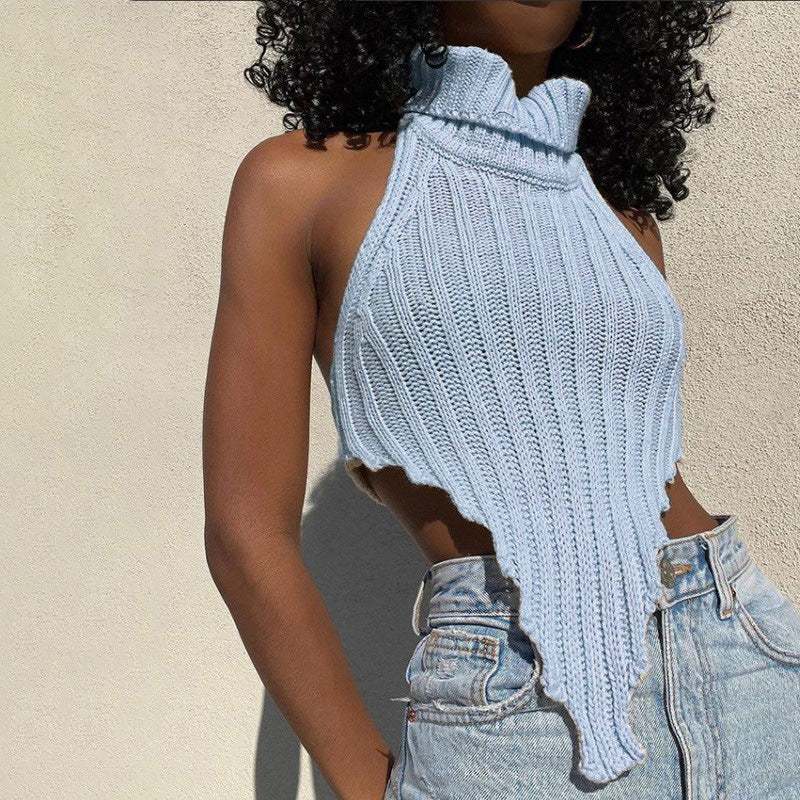 Damen cropped Stricktop mit hohem Kragen Echo Archiv