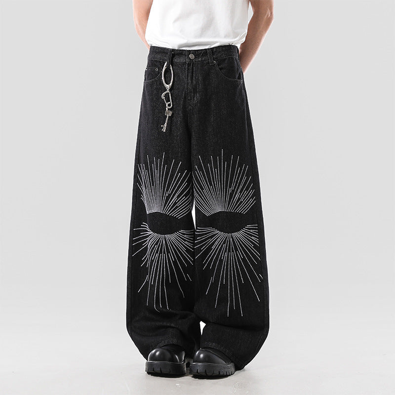 Herren Weitgeschnittene Denim-Jeans mit einzigartigem Grafikdesign Echoarchiv