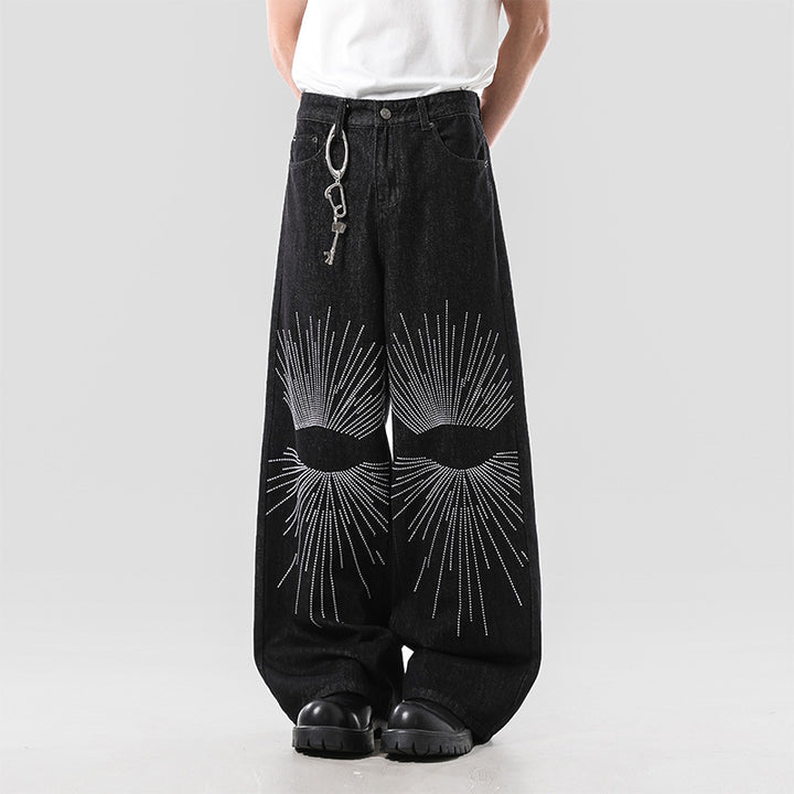 Herren Weitgeschnittene Denim-Jeans mit einzigartigem Grafikdesign Echoarchiv