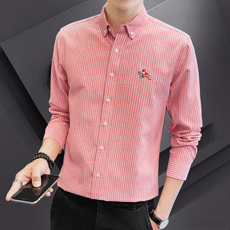 Herren elegantes Langarmhemd mit feinen Streifen und besticktem Detail Echoarchiv