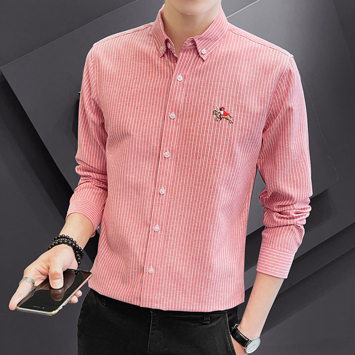Herren elegantes Langarmhemd mit feinen Streifen und besticktem Detail Echoarchiv