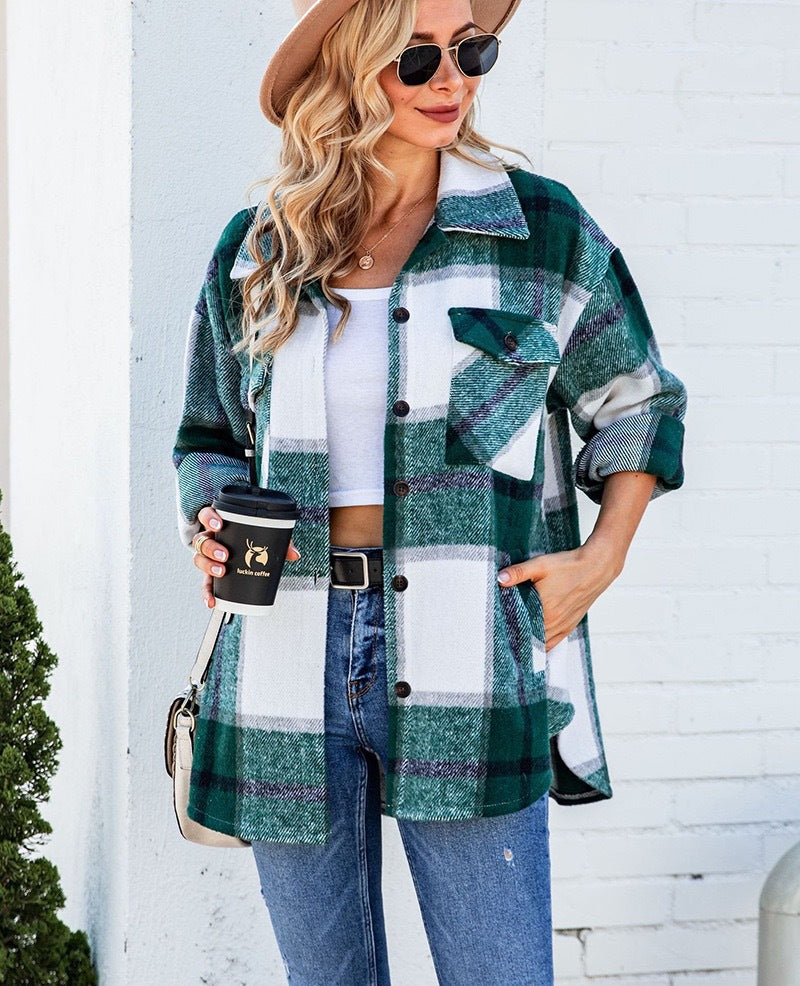 Damen Karierte Flanelljacke mit Brusttaschen Echoarchiv