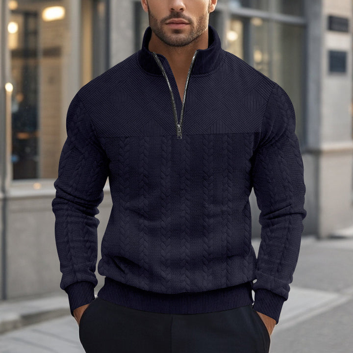 Herren Strickpullover mit Reißverschluss und modernem Zopfdesign Echoarchiv
