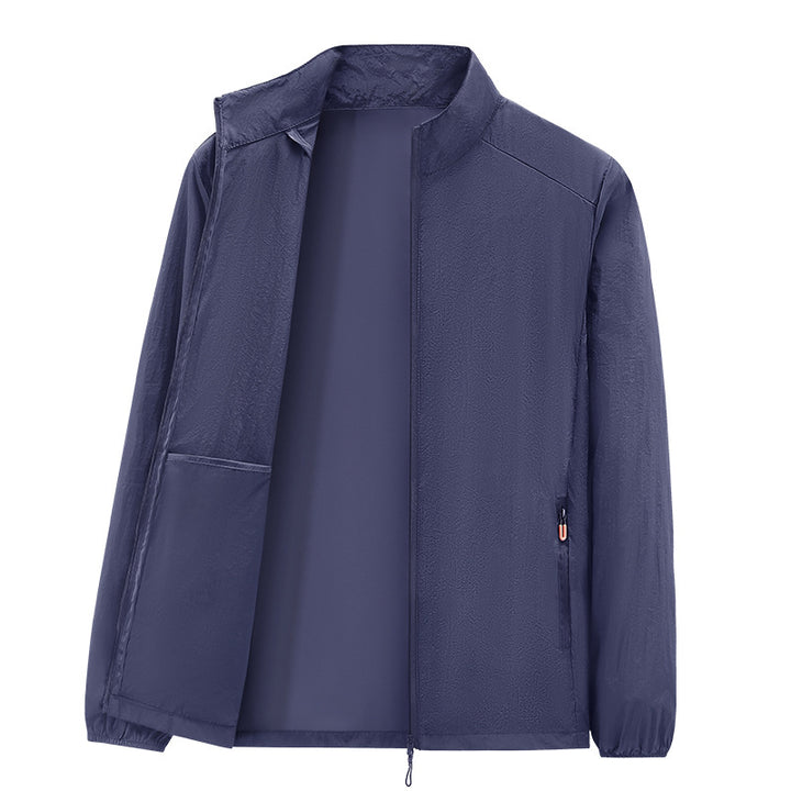 Herren Ultraleichte packbare Windjacke mit Innenfach, Stehkragen & Reißverschlusstaschen Echoarchiv