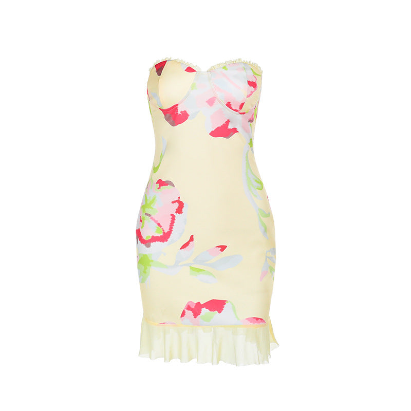 Damen Cocktail-Kleid mit floralem Design und korpetierraffiniertem Schnitt Echo Archiv